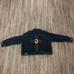Venezia Jeans Denim Half Jacket with Cross Appliqué on the back size 18/20